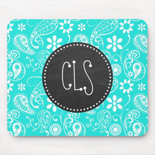Aqua Color Paisley, Floral; Retro Chalkboard Mousepad (Vorne)