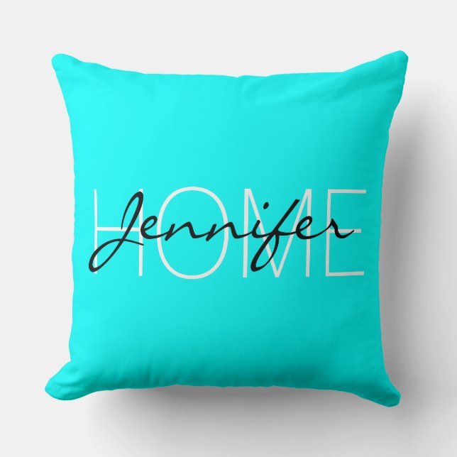 Aqua color Zuhause monogram Kissen (Vorderseite)