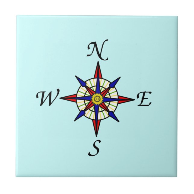 Aqua Compass Rose Fliese (Vorderseite)