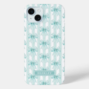 Aqua Coquette Bögen auf gestreiften Monogrammen Case-Mate iPhone Hülle