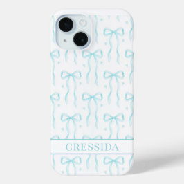 Aqua Coquette Bows Monogrammiert Case-Mate iPhone Hülle