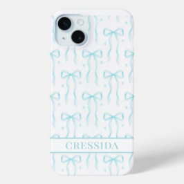 Aqua Coquette Bows Monogrammiert Case-Mate iPhone Hülle