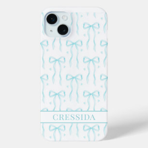 Aqua Coquette Bows Monogrammiert Case-Mate iPhone Hülle