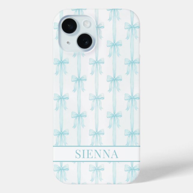 Aqua Coquette Schleifen gestreift monogrammiert Case-Mate iPhone Hülle (Rückseite)