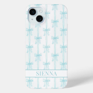Aqua Coquette Schleifen gestreift monogrammiert Case-Mate iPhone Hülle
