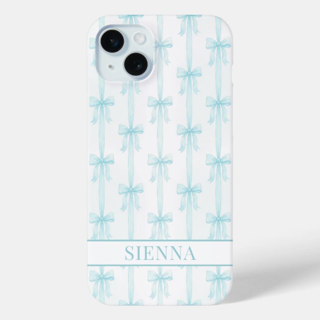 Aqua Coquette Schleifen gestreift monogrammiert Case-Mate iPhone Hülle (Rückseite)