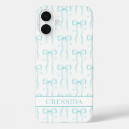 Aqua Coquette Schleifen Monogramm iPhone 16 Plus Hülle
