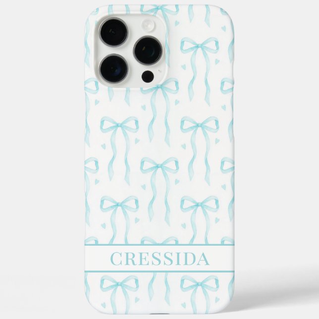 Aqua Coquette Schleifen Monogramm Case-Mate iPhone Hülle (Rückseite)