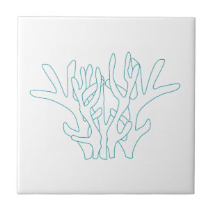 Aqua Coral Branch White Fliese