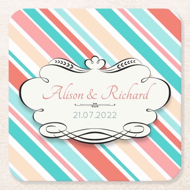 Aqua & Coral Rechteckiger Pappuntersetzer (Vorderseite)