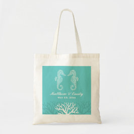 Aqua Coral Reef Seahorse Wedding Tote Bag Tragetasche
