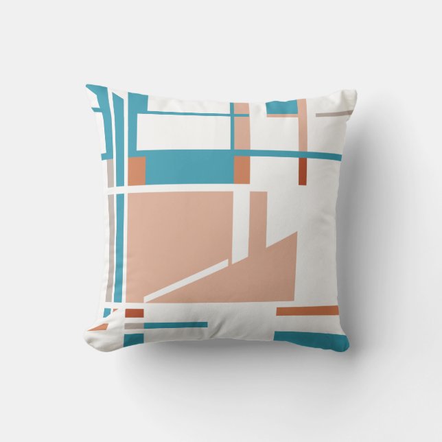 Aqua Coral Rust Geometric MCM Inspiriertes Design Kissen (Vorderseite)