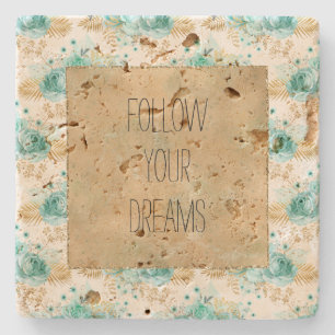 Aqua Cream Gold Floral Steinuntersetzer