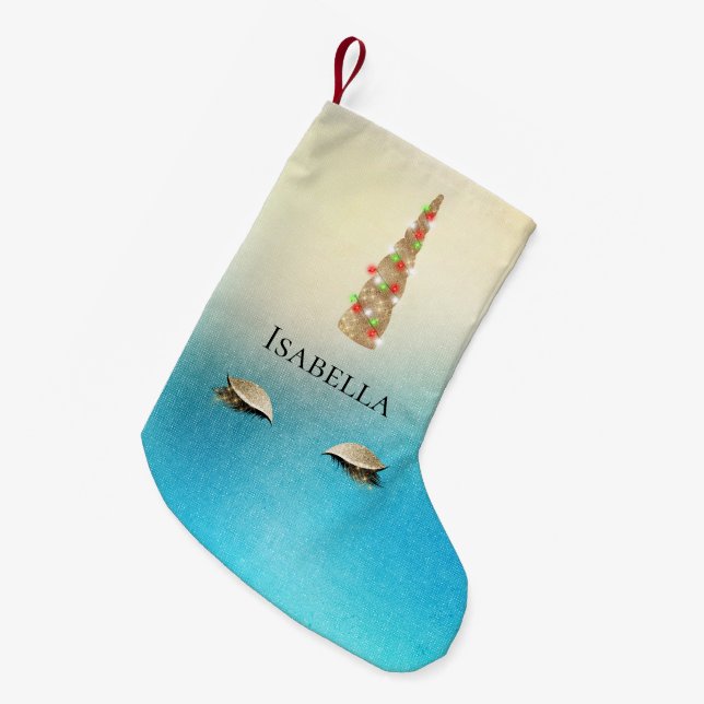 Aqua Cream Gold Sparkle Kleiner Weihnachtsstrumpf (Vorderansicht (hängend))