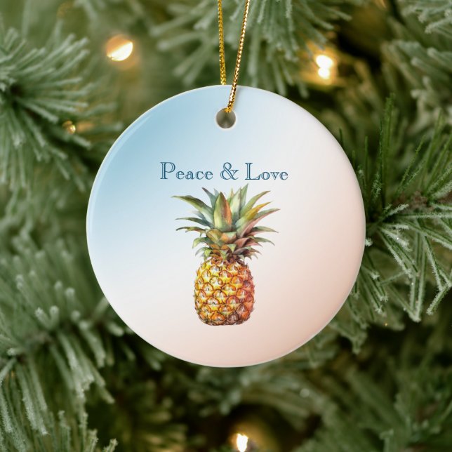 Aqua Cream Happy Tropical Pineapse Keramik Ornament (Baum)