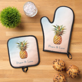 Aqua Cream Happy Tropical Pineapse Ofenhandschuh & Topflappen-Set