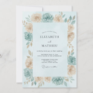 Aqua Cream Rose Hochzeit Einladung