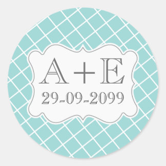 Aqua Cross Hatch Vintage Wedding Monogram Sticker