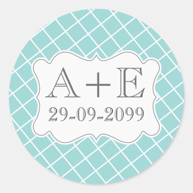 Aqua Cross Hatch Vintage Wedding Monogram Sticker (Vorderseite)