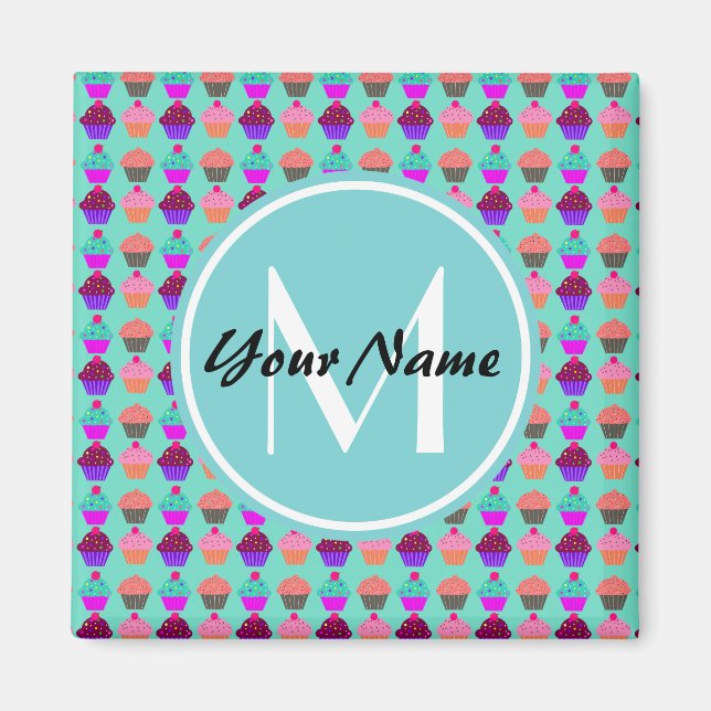 Aqua Cupcake Personalisiert Monogram Magnet (Vorne)