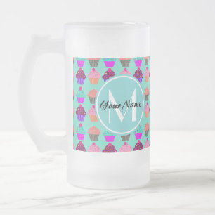 Aqua Cupcake Personalisiert Monogram Mattglas Bierglas