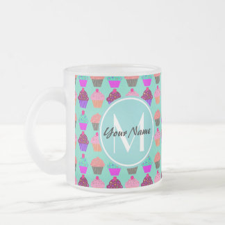 Aqua Cupcake Personalisiert Monogram Mattglastasse