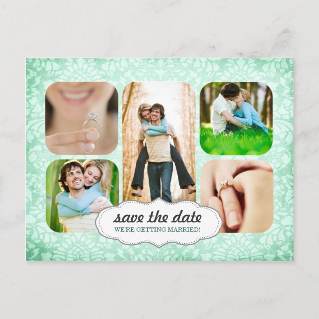 Aqua Custom Foto Save the Date Postkarte (Vorderseite)