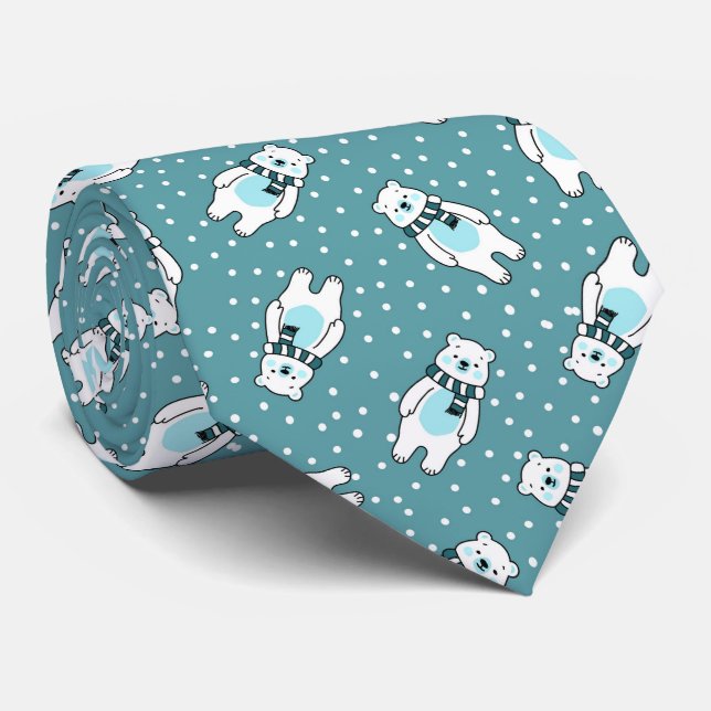 Aqua cute snow polar bear pattern krawatte (Gerollt)