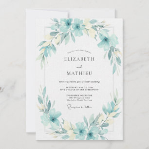 Aqua Cyan Blatt Hochzeit Einladung