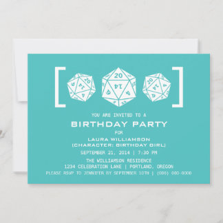 Aqua D20 Dice Gamer Geburtstagsparty Einladung