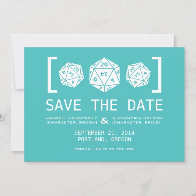 Aqua D20 Dice Gamer Save the Date einladen (Vorderseite)