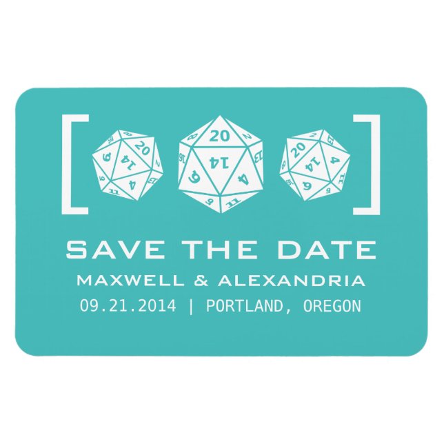 Aqua D20 Dice Gamer Speichern Sie das Date Magnet (Horizontal)