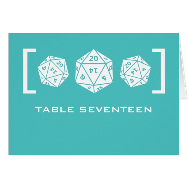 Aqua D20 Dice Gamer Tischnummer Card (Vorderseite (Horizontal))