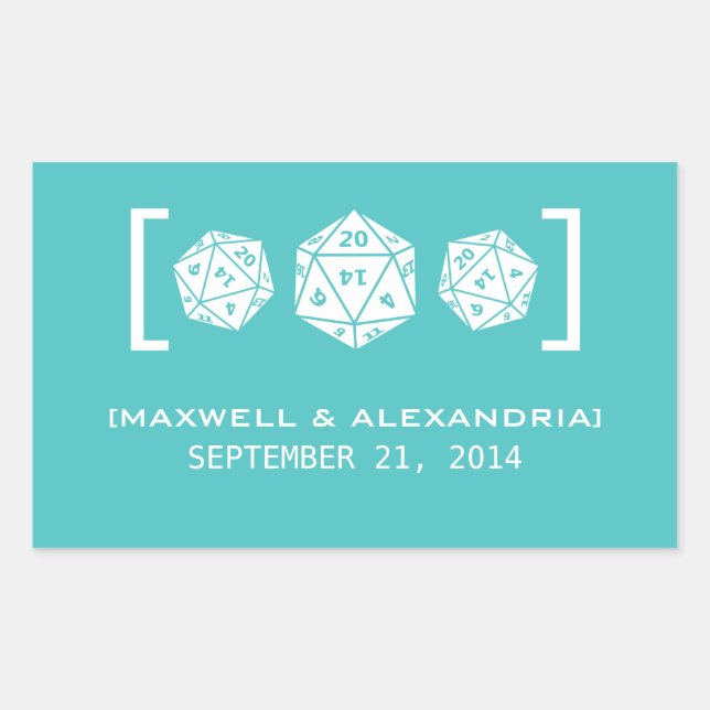 Aqua D20 Dice Gamer Wedding Stickers (Vorderseite)