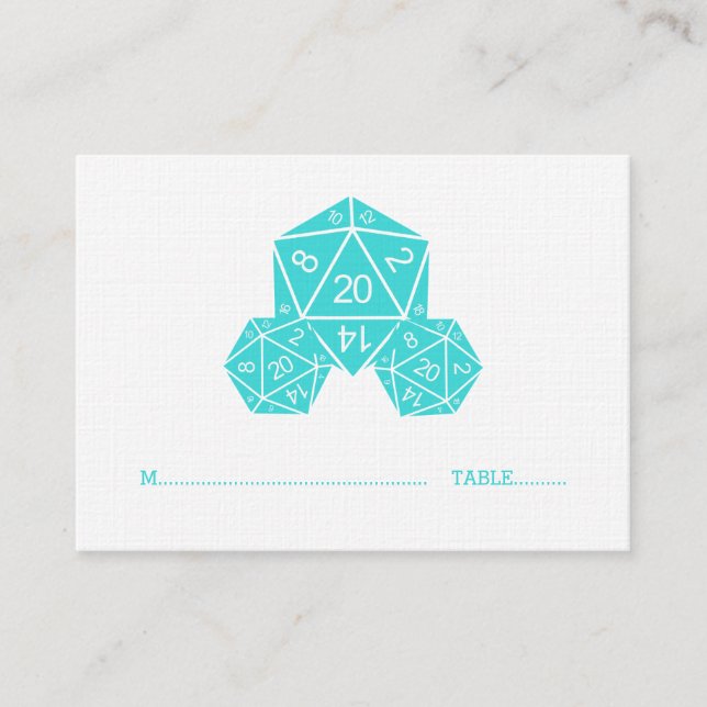 Aqua D20 Dice Wedding Platzkarte (Vorderseite)