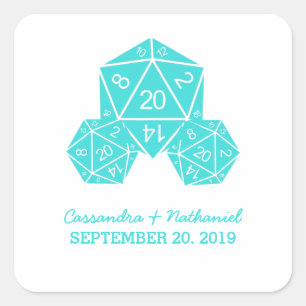 Aqua D20 Dice Wedding Stickers