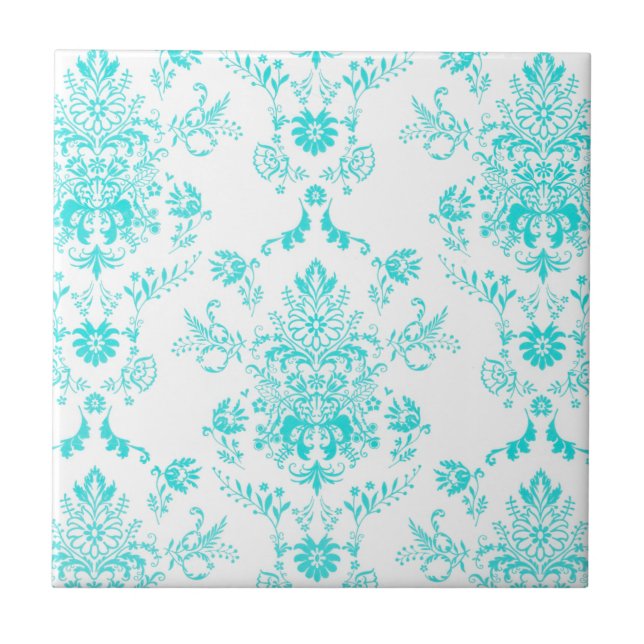 Aqua Damask Fliese (Vorderseite)