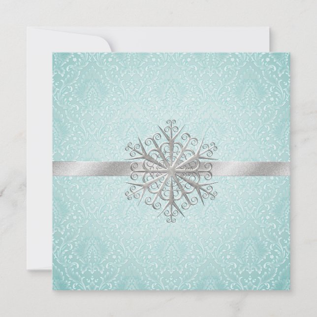 Aqua Damask Hochzeitsessen Probe Einladung (Vorderseite)