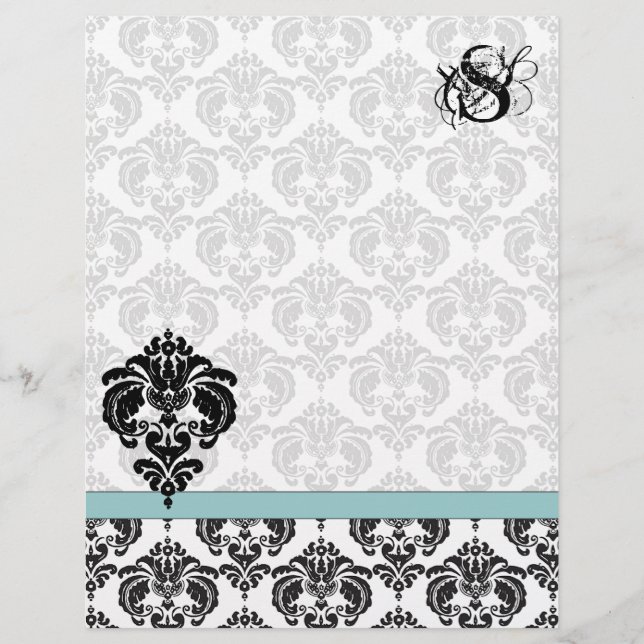 Aqua Damask Monogram Letterhead (Vorderseite)