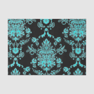Aqua Damask on Black Chic Design Seidenpapier