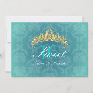 Aqua Damask Süße 16/ Tiara/Türkis Einladungen