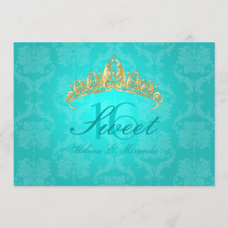 Aqua Damask Süße 16/ Tiara/Türkis Einladungen
