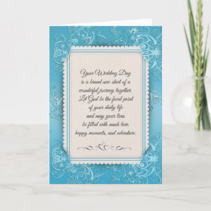 Aqua Damask Wedding Karte