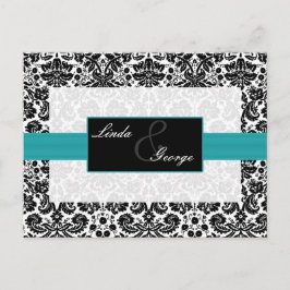Aqua Damask Wedding Rsvp Karte