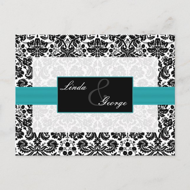 Aqua Damask Wedding Rsvp Karte (Vorderseite)