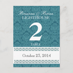 Aqua Damask Wedding Tischnummer Card Empfang