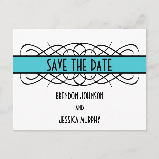 Aqua Deko Blühte Save the Date Postkarte (Vorderseite)