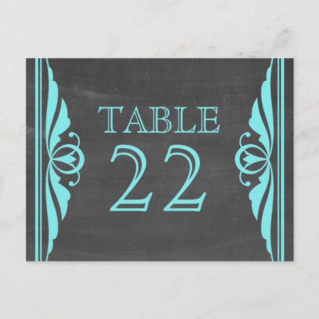 Aqua Deko Chalkboard Tischnummer Postkarte (Vorderseite)