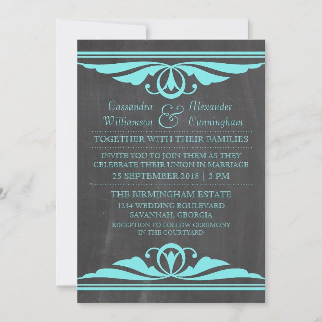 Aqua Deko Chalkboard Wedding Einladung (Vorderseite)