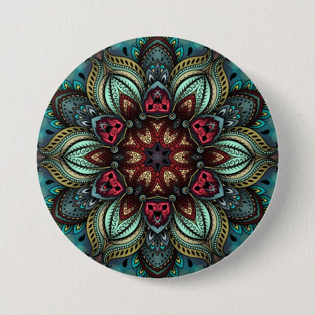 Aqua Delight Kaleidoscope Mandala Button (Vorderseite)